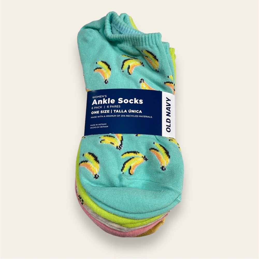 NWT Old Navy Novelty Ankle Socks 6-Pack — Tropical Fruit-Themed